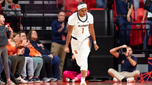 CHAMPAIGN, IL - December 17, 2023 - Illinois Guard Genesis Bryant (#1) during the Braggin’ Rights game between the Missouri Tigers and the Illinois Fighting Illini at State Farm Center in Champaign, IL. Photo By Kevin Snyder