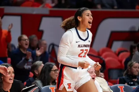 CHAMPAIGN, IL - January 25, 2024 - Illinois Forward Brynn Shoup-Hill (#23) during the game between the Ohio State Buckeyes and the Illinois Fighting Illini at State Farm Center in Champaign, IL. Photo By Kevin Snyder