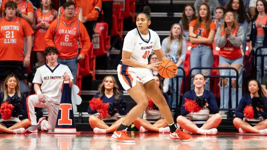 CHAMPAIGN, IL - March 03, 2024 - Illinois Center Camille Hobby (#41) during the game between the Nebraska Cornhuskers and the Illinois Fighting Illini at State Farm Center in Champaign, IL. Photo By Kevin Snyder
