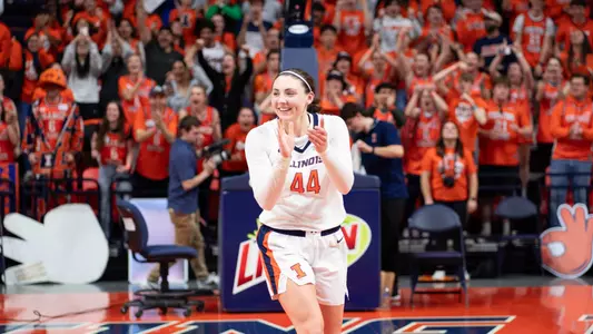CHAMPAIGN, IL - March 03, 2024 - Illinois Forward Kendall Bostic (#44) after the game between the Nebraska Cornhuskers and the Illinois Fighting Illini at State Farm Center in Champaign, IL. Photo By Madison Dabrowski