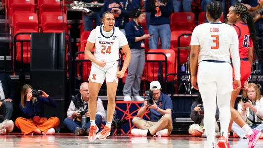 CHAMPAIGN, IL - March 24, 2024 - Photos taken during the 2024 WBIT Second Round game between the Stony Brook Seawolves and the Illinois Fighting Illini at State Farm Center in Champaign, IL. (Photo By Kevin Snyder /Illinois Athletics)