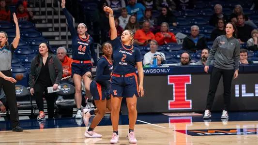 Indianapolis, IN - April 01, 2024 - Photos taken during the 2024 WBIT Final Four game between the Washington State Cougars and the Illinois Fighting Illini at Hinkle Fieldhouse in Indianapolis, IN. (Photo By Kevin Snyder /Illinois Athletics)