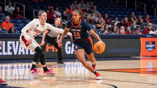 Indianapolis, IN - April 01, 2024 - Photos taken during the 2024 WBIT Final Four game between the Washington State Cougars and the Illinois Fighting Illini at Hinkle Fieldhouse in Indianapolis, IN. (Photo By Kevin Snyder /Illinois Athletics)