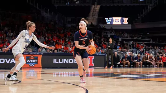 Indianapolis, IN - April 03, 2024 - Photos taken during the 2024 WBIT Championship game between the Villanova Wildcats and the Illinois Fighting Illini at Hinkle Fieldhouse in Indianapolis, IN. (Photo By Madison Dabrowski/Illinois Athletics)