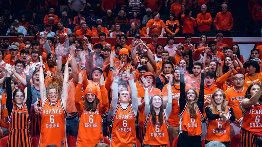 CHAMPAIGN, IL - March 05, 2024 - Illinois Orange Krush Student Section before the game between the Purdue Boilermakers and the Illinois Fighting Illini at State Farm Center in Champaign, IL. Photo By Kevin Snyder