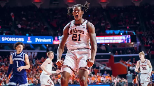 Image Taken At Illinois Fighting Illini vs. Northwestern Wildcats Men’s Basketball Game, State Farm Center, University of Illinois, Champaign, IL, Sunday, January 26, 2024. Courtney Bay/Illinois Athletics