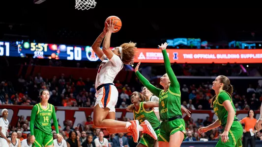 CHAMPAIGN, IL - December 28, 2024 - Photos taken during the women's basketball game between the Oregon Ducks and the Illinois Fighting Illini at SFC in Champaign, IL. (Photo By Madison Dabrowski/Illinois Athletics)
