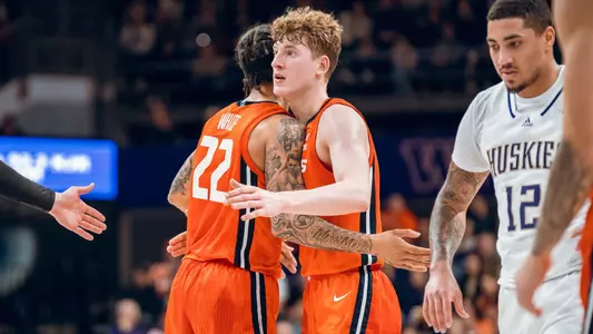 Image Taken At Illinois Fighting Illini vs. Washington Huskies Men’s Basketball Game, Alaska Airlines Arena, University of Washington, Seattle, WA, Sunday, January 5, 2024. Courtney Bay/Illinois Athletics