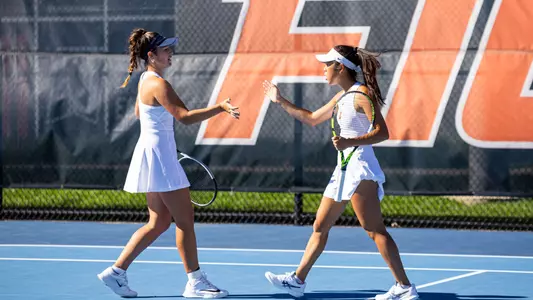 CHAMPAIGN, IL - October 20, 2025 - Tess Bucher and Alice Xu during the ITA Midwest Regionals at Atkins Tennis Center in Champaign, IL. Photo By Sofi Klein/Fighting Illini