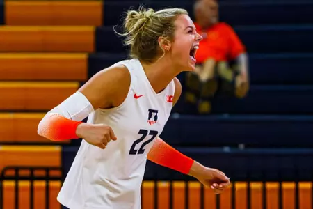 CHAMPAIGN, IL - August 23, 2025 - Opposite Hitter Ava Wysocki (#22) during Fan Day at Huff Hall in Champaign, IL. Dwayne Banks Jr./Fighting Illini