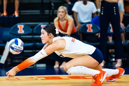 CHAMPAIGN, IL - September 20, 2025 - Photos taken during the match between the Iowa State Cyclones and the Illinois Fighting Illini at Huff Hall in Champaign, IL. Photo By Lucas Sun/Fighting Illini
Outside Hitter Alyssa Aguayo (#19)