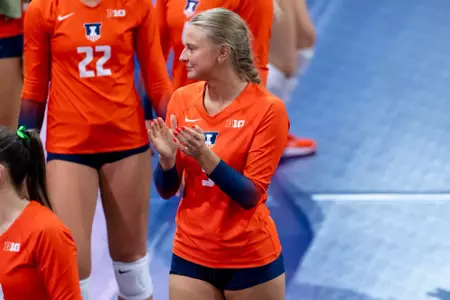 CHAMPAIGN, IL - September 21, 2025 - Libero/Defensive Specialist Devin Dzienny (#3) during the match between the Eastern Illinois Panthers and the Illinois Fighting Illini at Huff Hall in Champaign, IL. Photo By Ashley Ray/Fighting Illini