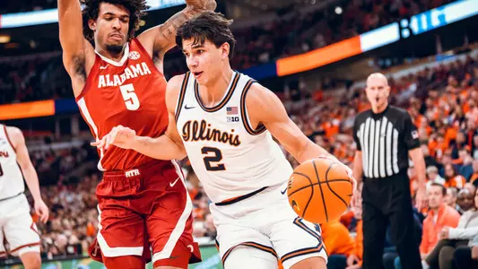Image Taken At Illinois Fighting Illini vs. Alabama Crimson Tide Men’s Basketball Game, United Center, Chicago, IL, Wednesday, November 19, 2025. Courtney Bay/Illinois Athletics