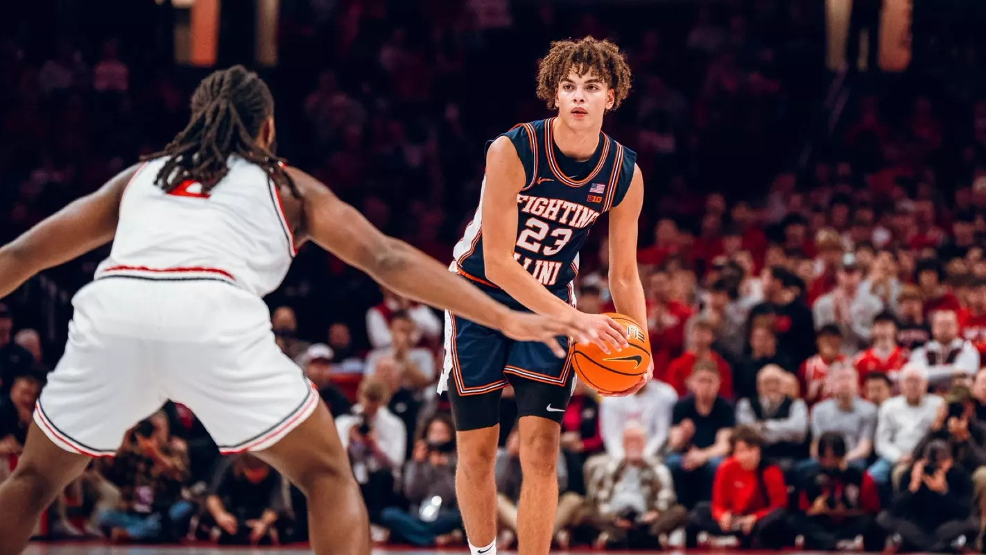 Image Taken At Illinois Fighting Illini vs. Ohio State Buckeyes Men’s Basketball Game, Value City Arena, Columbus, OH, Tuesday, December 9, 2025. Courtney Bay/Illinois Athletics