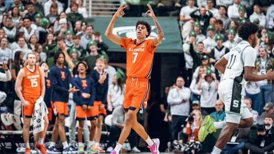 Image Taken At Illinois Fighting Illini vs. Michigan State Spartans Men’s Basketball Game, Breslin Student Events Center, Michigan State University, East Lansing, MI, Sunday, January 19, 2024. Courtney Bay/Illinois Athletics