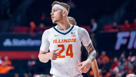 Image Taken At Illinois Fighting Illini vs. Maryland Terrapins Men’s Basketball Game, State Farm Center, University of Illinois, Champaign, IL, Thursday, January 23, 2024. Courtney Bay/Illinois Athletics