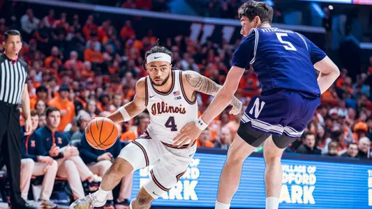 Image Taken At Illinois Fighting Illini vs. Northwestern Wildcats Men’s Basketball Game, State Farm Center, University of Illinois, Champaign, IL, Sunday, January 26, 2024. Courtney Bay/Illinois Athletics