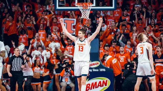 Image Taken At Illinois Fighting Illini vs. UCLA Bruins Men’s Basketball Game, State Farm Center, University of Illinois, Champaign, IL, Tuesday, February 11, 2025. Courtney Bay/Illinois Athletics