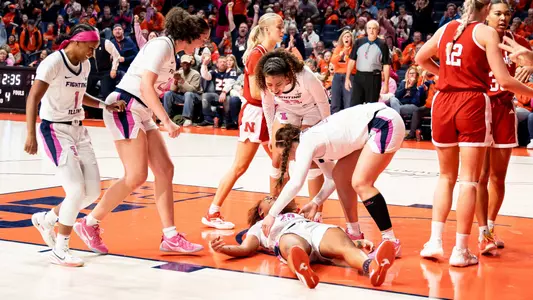 CHAMPAIGN, IL - February 16, 2025 - Photos taken during the women's basketball game between the Nebraska Huskers and the Illinois Fighting Illini at SFC in Champaign, IL. (Photo By Madison Dabrowski/Illinois Athletics)