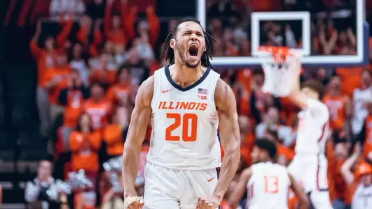 CHAMPAIGN, IL - January 21, 2024 - Illinois Guard/Forward Ty Rodgers (#20) during the game between the Rutgers Scarlet Knights and the Illinois Fighting Illini at State Farm Center in Champaign, IL. Photo By Leigh McGuirk