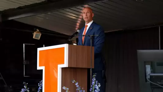 CHAMPAIGN, IL - September 12, 2025 - Athletic Director Josh Whitman during the Gies Memorial Stadium Dedication at Gies Memorial Stadium in Champaign, IL. Photo By Ashley Ray/Fighting Illini