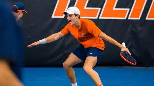 CHAMPAIGN, IL - January 16, 2026 - Sasha Colleu during the match between the Mississippi State Bulldogs and the Illinois Fighting Illini at Atkins Tennis Center in Champaign, IL. Photo By Lucas Sun