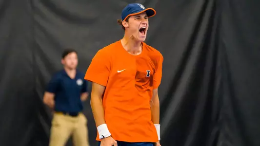 CHAMPAIGN, IL - January 16, 2026 - Gabriel Debru during the match between the Mississippi State Bulldogs and the Illinois Fighting Illini at Atkins Tennis Center in Champaign, IL. Photo By Lucas Sun