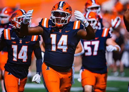 Tight End Maurice Smith Jr. (#14) during the game between the Duke Blue Devils and the Illinois Fighting Illini at Gies Memorial Stadium in Champaign, IL on September 12, 2026. Photo By Aaron Quinn