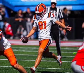 Punter Lars Rau (#81) during the game between the Ohio State Buckeyes and the Illinois Fighting Illini at Ohio Stadium in Columbus, OH on September 26, 2026. Photo By Aaron Quinn