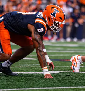 Linebacker Cameron Thomas (#8) during the game between the Southern Illinois Salukis and the Illinois Fighting Illini at Gies Memorial Stadium in Champaign, IL on September 19, 2026. Photo By Aaron Quinn