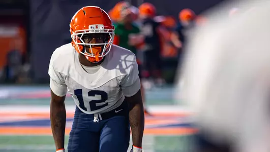 CHAMPAIGN, ILL. - August 03, 2026 - Defensive Back Isaiah Williams (#12) during Fall Camp practice at Gies Memorial Stadium. (Photo by Aaron Quinn/Illinois Athletics)