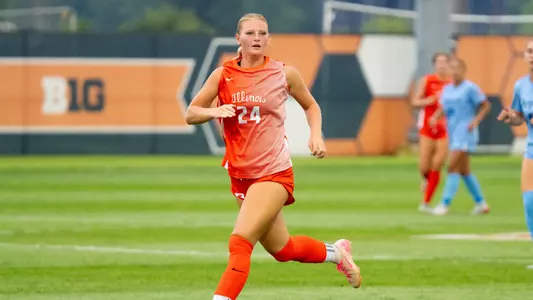 CHAMPAIGN, IL - August 07, 2025 - Forward Kyra Berman (#24) during the game between the Marquette Golden Eagles and the Illinois Fighting Illini at Demirjian Park Stadium in Champaign, IL. Photo by Ashley Ray/Fighting Illini