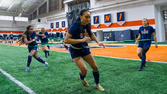 CHAMPAIGN, IL - February 05, 2026 - Avia Hughes during practice at Irwin Indoor Football Practice Facility in Champaign, IL. Photo By Lucas Sun/Fighting Illini