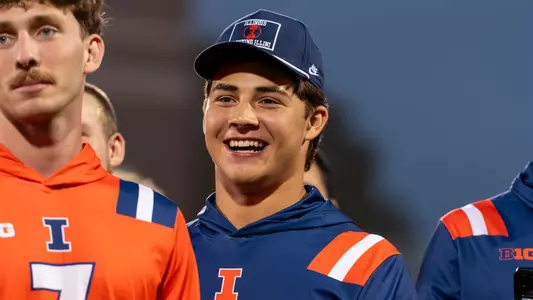CHAMPAIGN, IL - August 21, 2025 - Linebacker Jack Paris (#38) during Sights and Sounds at Memorial Stadium in Champaign, IL. Photo by Ashley Ray/Fighting Illini