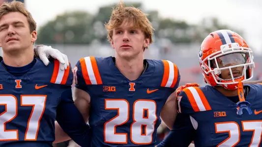 CHAMPAIGN, IL - November 01, 2025 - Wide Receiver Karson Kaiser (#28) during the game between the Rutgers Scarlet Knights and the Illinois Fighting Illini at Gies Memorial Stadium in Champaign, IL. Photo By Ashley Ray/Fighting Illini