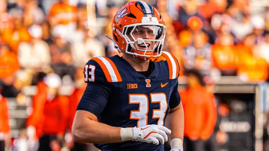 CHAMPAIGN, IL - November 15, 2025 - Linebacker Grant Beerman (#33) during the game between the Maryland Terrapins and the Illinois Fighting Illini at Gies Memorial Stadium in Champaign, IL. Photo By Aaron Quinn/Fighting Illini