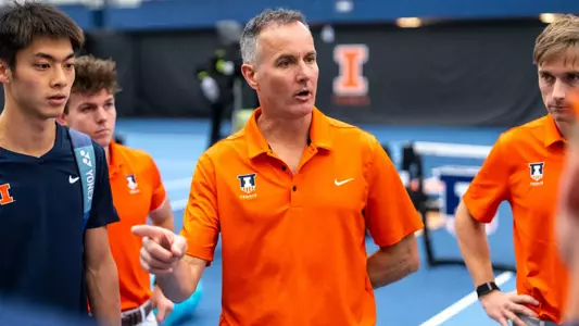 CHAMPAIGN, IL - January 30, 2026 - Head Coach Brad Dancer during the match between the Xavier Musketeers and the Illinois Fighting Illini at Atkins Tennis Center in Champaign, IL. Photo By Ashley Ray/Fighting Illini