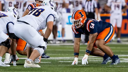 CHAMPAIGN, IL - August 29, 2025 - Defensive Lineman Demetrius John (#54) during the game between the Western Illinois Leathernecks and the Illinois Fighting Illini at in Champaign, IL. Photo by Ashley Ray/Fighting Illini