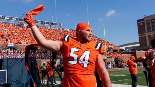 CHAMPAIGN, IL - October 11, 2025 - Offensive Lineman Griffin Rousseau (#54) during the game between the Ohio State Buckeyes and the Illinois Fighting Illini at Gies Memorial Stadium in Champaign, IL. Photo By Ashley Ray/Fighting Illini