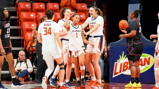 CHAMPAIGN, IL - December 19 2025 - Guard Aaliyah Guyton (#1) during the game between the Jackson State Tigers and the Illinois Fighting Illini at State Farm Center in Champaign, IL. Photo By Illinois Athletics