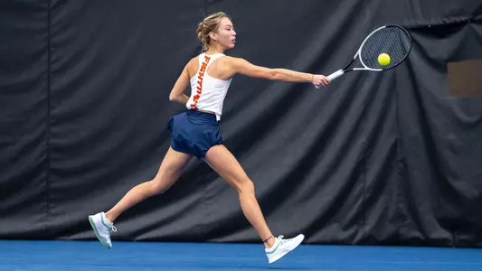 CHAMPAIGN, IL - February 02, 2026 - Kimiko Cooper during the match between the DePaul Blue Demons and the Illinois Fighting Illini at Atkins Tennis Center in Champaign, IL. Photo By Ashley Ray/Fighting Illini
