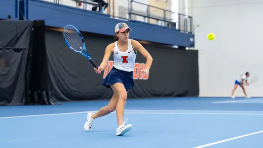 CHAMPAIGN, IL - February 02, 2026 - Ariel Madatali during the match between the DePaul Blue Demons and the Illinois Fighting Illini at Atkins Tennis Center in Champaign, IL. Photo By Ashley Ray/Fighting Illini