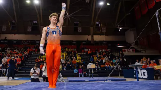 CHAMPAIGN, IL - February 07, 2026 - Tate Costa during the meet between the Michigan Wolverines and the Illinois Fighting Illini at Huff Hall in Champaign, IL. Photo By Quinten A. Truitt