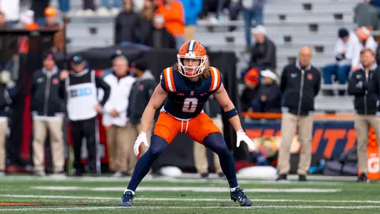 CHAMPAIGN, IL - November 01, 2025 - Defensive Back Mac Resetich (#0) during the game between the Rutgers Scarlet Knights and the Illinois Fighting Illini at Gies Memorial Stadium in Champaign, IL. Photo By Ashley Ray/Fighting Illini