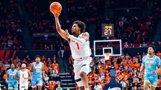 Image Taken At Illinois Fighting Illini vs. Southern Jaguars Men’s Basketball Game, State Farm Center, University of Illinois, Champaign, IL, Monday, December 29, 2025. Courtney Bay/Illinois Athletics