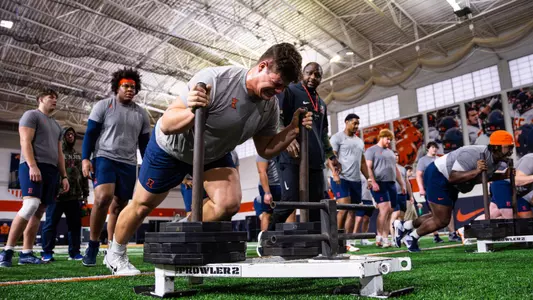 CHAMPAIGN, ILL. - February 13, 2025 - Photo taken during offseason lifting of Illinois Fighting Illini Football at Irwin Indoor Practice Facility. (Photo by Aaron Quinn/Illinois Athletics)