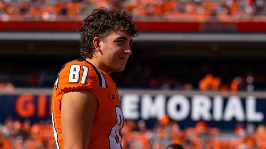 CHAMPAIGN, IL - October 11, 2025 - Punter Lars Rau (#81) during the game between the Ohio State Buckeyes and the Illinois Fighting Illini at Memorial Stadium in Champaign, IL. Photo By Quinten A. Truitt