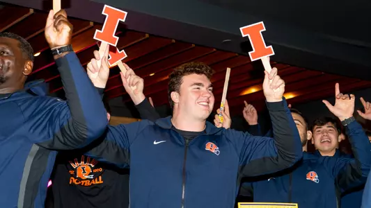 NASHVILLE, TN - December 27, 2025 - Offensive Lineman Zach Barrett (#57) during the Liberty Mutual Music City Bowl Welcome Party at Category 10 in Nashville, TN. Photo By Ashley Ray/Fighting Illini