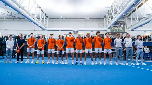 CHAMPAIGN, IL - February 22, 2026 - The Fighting Illini during the match between the North Carolina Tar Heels and the Illinois Fighting Illini at Atkins Tennis Center in Champaign, IL. Photo By Lucas Sun