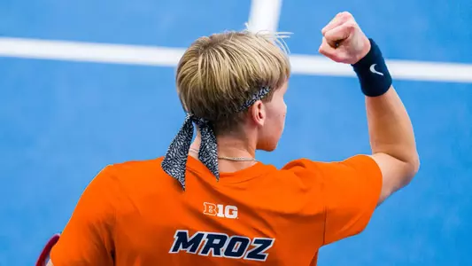 CHAMPAIGN, IL - February 22, 2026 - William Mroz during the match between the North Carolina Tar Heels and the Illinois Fighting Illini at Atkins Tennis Center in Champaign, IL. Photo By Lucas Sun